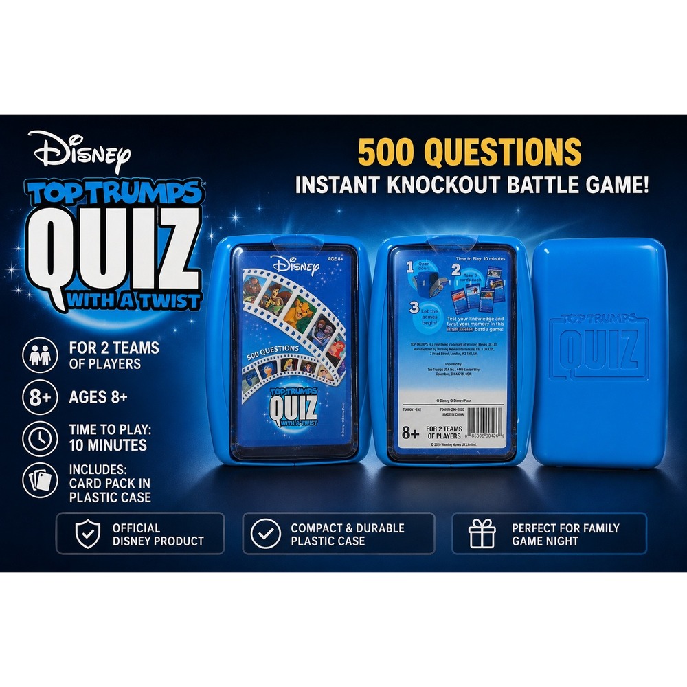 Disney Top Trumps Quiz Card Game 500 Questions Blue Case 2020 Winning Moves New
